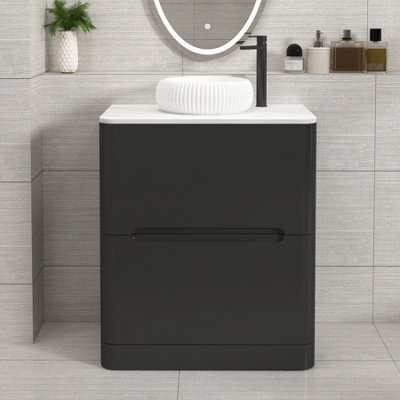 Royal Bathrooms Venice 700mm Matt Nocturne Black Freestanding Bathroom Countertop Vanity Unit 2 Drawer With Milan Basin - image 1