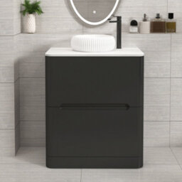 Royal Bathrooms Venice 700mm Matt Nocturne Black Freestanding Bathroom Countertop Vanity Unit 2 Drawer With Milan Basin - thumbnail 1