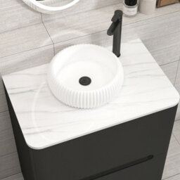 Royal Bathrooms Venice 700mm Matt Nocturne Black Freestanding Bathroom Countertop Vanity Unit 2 Drawer With Milan Basin - thumbnail 6