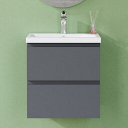 AVER-GROWTH 500mm Vanity Unit With Basin High Gloss Grey Ceramic Sink Wall Hung Bathroom Storage Cabinet Soft Close Hinges 2 Drawers - thumbnail 6