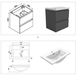 AVER-GROWTH 500mm Vanity Unit With Basin High Gloss Grey Ceramic Sink Wall Hung Bathroom Storage Cabinet Soft Close Hinges 2 Drawers - thumbnail 7
