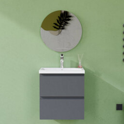 AVER-GROWTH 500mm Vanity Unit With Basin High Gloss Grey Ceramic Sink Wall Hung Bathroom Storage Cabinet Soft Close Hinges 2 Drawers - thumbnail 5
