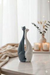 Designo Modern Minimalist Ceramic Cat Couple Figurine Blue White Gift Idea - thumbnail 8