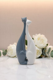 Designo Modern Minimalist Ceramic Cat Couple Figurine Blue White Gift Idea - thumbnail 3