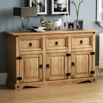 3 Door 3 Drawer Sideboard Solid Pine Mexican Cupboard By Home - image 1
