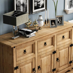 3 Door 3 Drawer Sideboard Solid Pine Mexican Cupboard By Home - thumbnail 5