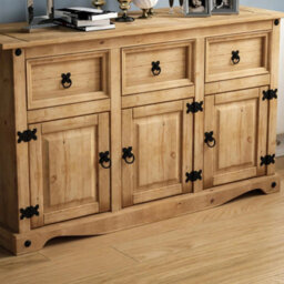 3 Door 3 Drawer Sideboard Solid Pine Mexican Cupboard By Home - thumbnail 4