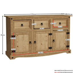 3 Door 3 Drawer Sideboard Solid Pine Mexican Cupboard By Home - thumbnail 2