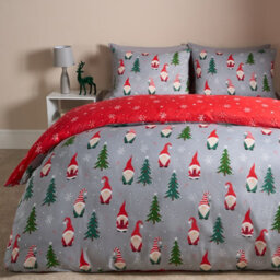 OHS Christmas Gonk Duvet Cover Pillowcase Reversible Bedding Set, Grey - Single