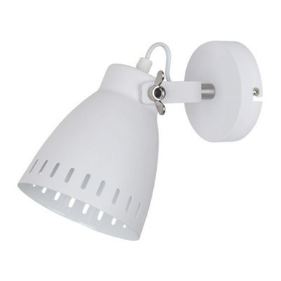 Luminosa Lighting Luminosa Industrial And Retro Wall Lamp White, Satin Nickel 1 Light With White Shade, E27