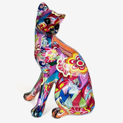 Animal Crackers 'groovy Art' Cat Figurine, Bright Colour Novelty Design Home Decoration, Height 22Cm - image 1
