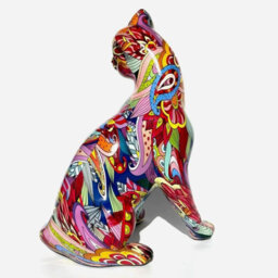 Animal Crackers 'groovy Art' Cat Figurine, Bright Colour Novelty Design Home Decoration, Height 22Cm - thumbnail 3
