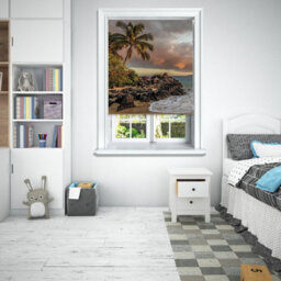 Lister Cartwright Photographic Blackout Roller Blinds For Bedroom Windows - (60 X 140 Cm) - Beach Palm Tree - thumbnail 1