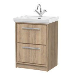 Hudson Reed Lille Floor Standing Two Drawer Contemporary Vanity Unit With 1 Tap Hole Basin In Bleached Oak, 630 X 471mm - thumbnail 2