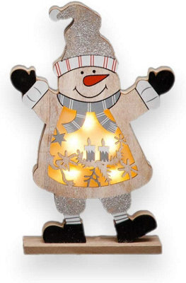 Shatchi Led Wooden Christmas Snowman Xmas Home Indoor Table Decorations Ornaments Centrepiece, 27Cm, Wood - image 1