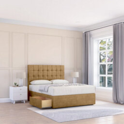 "Sloomy 5Ft Alabama Divan Bed Base Mink Plush ,2 Drawers & 54"" Floor Standing Headboard - King" - thumbnail 1
