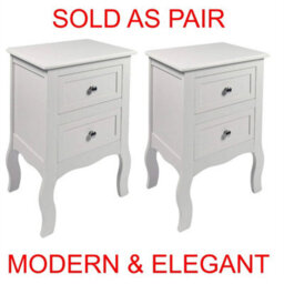 Pair Of White Bedroom Bedside Table Cabinet Nightstand With 2 Drawers