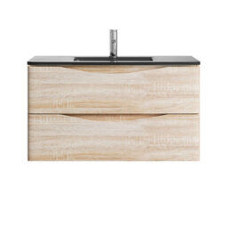 Plum&clay Eden Light Oak Wall Hung Vanity Unit With Grey Glass Basin (W)900mm - thumbnail 5
