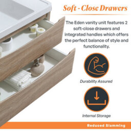 Plum&clay Eden Light Oak Wall Hung Vanity Unit With Grey Glass Basin (W)900mm - thumbnail 6