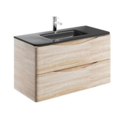 Plum&clay Eden Light Oak Wall Hung Vanity Unit With Grey Glass Basin (W)900mm - thumbnail 4