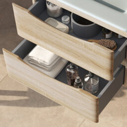 Plum&clay Eden Light Oak Wall Hung Vanity Unit With Grey Glass Basin (W)900mm - thumbnail 3