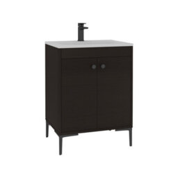 Royal Bathrooms Verona 600mm Walnut Woodgrain Floor Standing Vanity Unit 2 Door With Stone Basin & Matt Black Knob - thumbnail 6