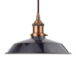 Navy Blue Small Trinity Metal Painted Dome Pendant Light With Matt Antique Copper Lamp Holder And Brown Twisted Cable - Se Home - thumbnail 1