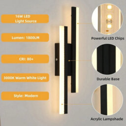 16W Led Modern Wall Light Acrylic Warm White Led Wall Sconce Lamp Bedroom 40Cm - thumbnail 3