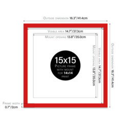 "15X15"" Red Picture Frame - 15X15"" Square Frame With 14X14"" Mount For 15X15""/14X14"" Pictures Vintage Style Wall Art, 1 Pack" - thumbnail 2