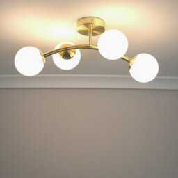 Valuelights Jas Gold 4 Way Ceiling Light With White Frosted Glass Globe Shades - Led Bulbs Included