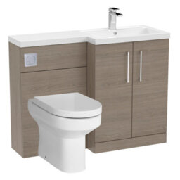 Bramshall Bathroom Bundle Floor Standing Vanity Basin And Wc Unit With Pan, Seat And Cistern - Right Hand - Solace Oak - Balterley - thumbnail 1