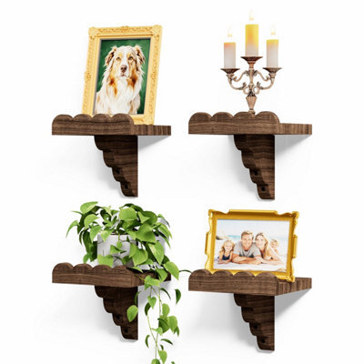 Amorly 4Pcs 6.6In Scalloped Wood Wall Shelf Floating Shelf With Wood Brackets, Easy To Install Rustic Wall Shelf For Bedroom, Any Space - image 1
