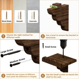 Amorly 4Pcs 6.6In Scalloped Wood Wall Shelf Floating Shelf With Wood Brackets, Easy To Install Rustic Wall Shelf For Bedroom, Any Space - thumbnail 7