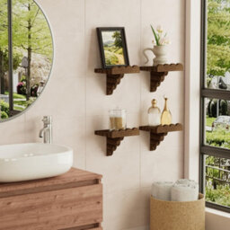 Amorly 4Pcs 6.6In Scalloped Wood Wall Shelf Floating Shelf With Wood Brackets, Easy To Install Rustic Wall Shelf For Bedroom, Any Space - thumbnail 3