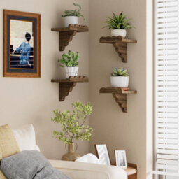 Amorly 4Pcs 6.6In Scalloped Wood Wall Shelf Floating Shelf With Wood Brackets, Easy To Install Rustic Wall Shelf For Bedroom, Any Space - thumbnail 5