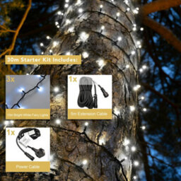 Christmas Tree World Crownvine 30M Fairy Lights Starter Set - 300 Leds Bright White  - Black Rubber Cable - thumbnail 2
