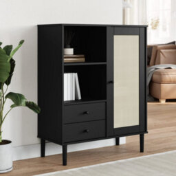 Berkfield Highboard Senja Rattan Look Black 90X40X112 Cm Solid Wood Pine - thumbnail 1