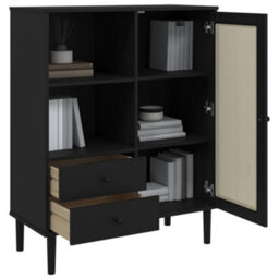 Berkfield Highboard Senja Rattan Look Black 90X40X112 Cm Solid Wood Pine - thumbnail 4