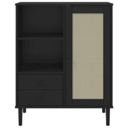 Berkfield Highboard Senja Rattan Look Black 90X40X112 Cm Solid Wood Pine - thumbnail 5