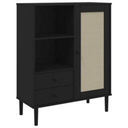 Berkfield Highboard Senja Rattan Look Black 90X40X112 Cm Solid Wood Pine - thumbnail 2