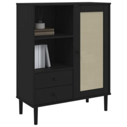 Berkfield Highboard Senja Rattan Look Black 90X40X112 Cm Solid Wood Pine - thumbnail 3