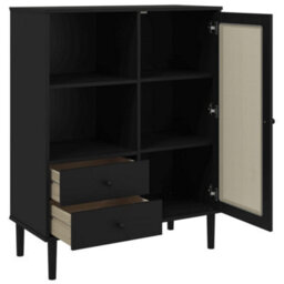 Berkfield Highboard Senja Rattan Look Black 90X40X112 Cm Solid Wood Pine - thumbnail 6