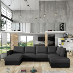 Wilma U Shape Living Room Sofa Bed With Hr Foam Wave Springs Wooden Legs Two Storage 305X188X85Cm Black And Melange Right - thumbnail 1