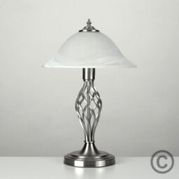 Valuelights Memphis 2 X Satin Nickel Barley Twist Table Lamps With Frosted Alabaster Shade With 6W Led Gls Bulbs In Warm White - thumbnail 4
