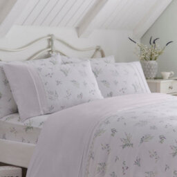 Dreams & Drapes Floral Sprig Lace Detail Lilac Duvet Cover Set - thumbnail 2