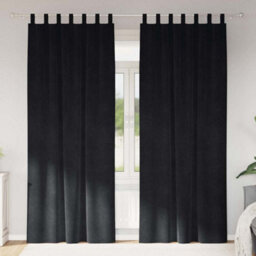 Berkfield Modern Blackout Curtains With Hanging Loops - 2 Black Velvet Panels - thumbnail 2