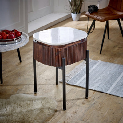 Worcester Ruby Mango Wood Bedside Table With Marble Top & Metal Legs - image 1