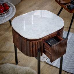 Worcester Ruby Mango Wood Bedside Table With Marble Top & Metal Legs - thumbnail 3