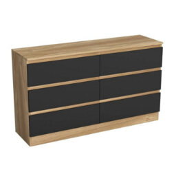 Urbn-Living Urbnliving 120Cm Width Oak Wooden Chest Of Black 6 Drawers Bedroom Furniture Storage Bedside Table Modern Cabinet - thumbnail 5