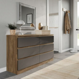 Urbn-Living Urbnliving 120Cm Width Oak Wooden Chest Of Black 6 Drawers Bedroom Furniture Storage Bedside Table Modern Cabinet - thumbnail 4